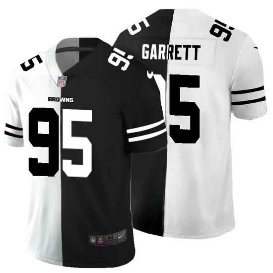 Cleveland Browns 95 Myles Garrett Men Black V White Peace Split Nike Vapor Untouchable Limited NFL Jersey